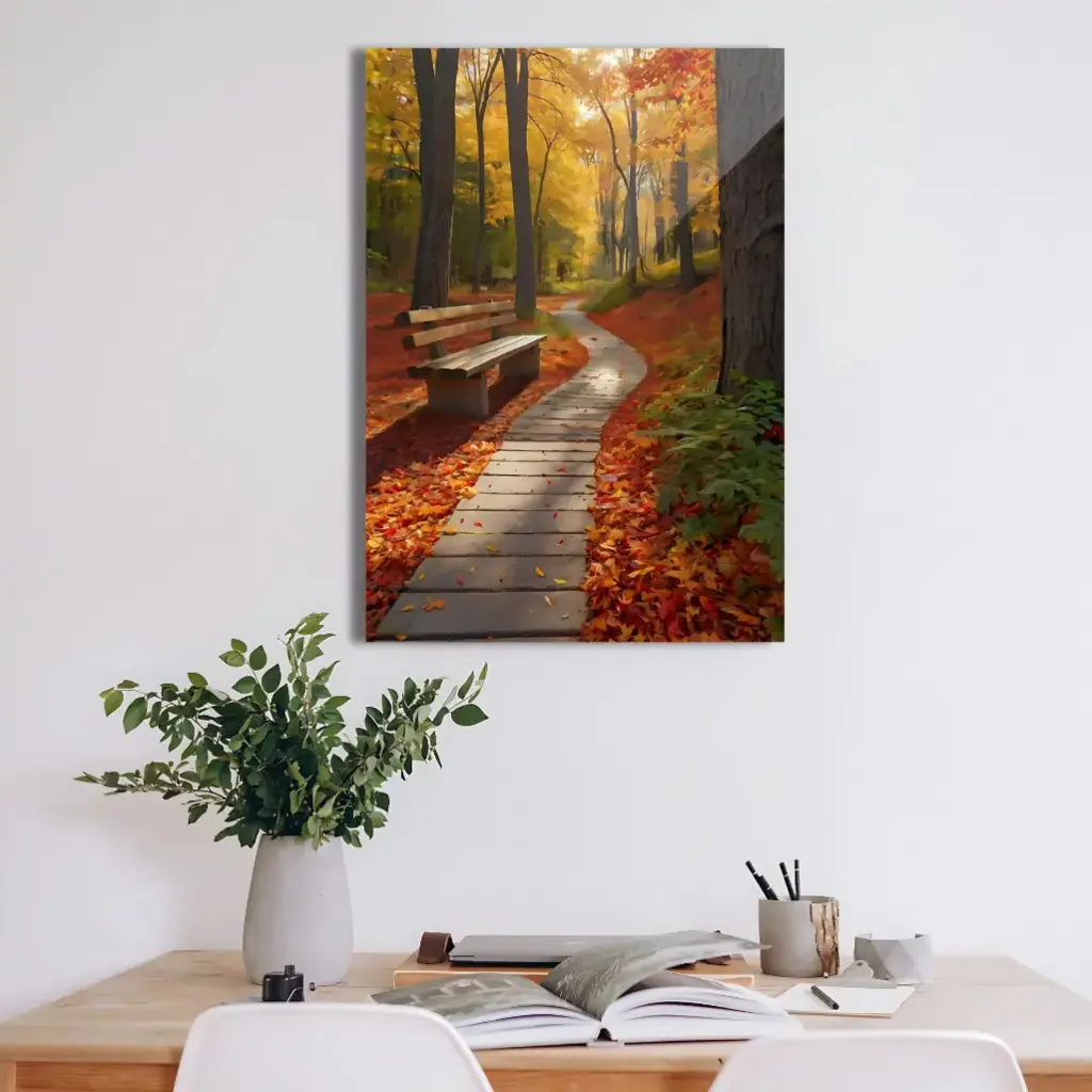 Golden Autumn Pathway Metal Poster