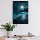 Moonlit Ocean Waves Metal Poster – Dark Beach Landscape Wall Art