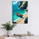 Coastal Rowboat Beach Scene - Vibrant Seaside Decor