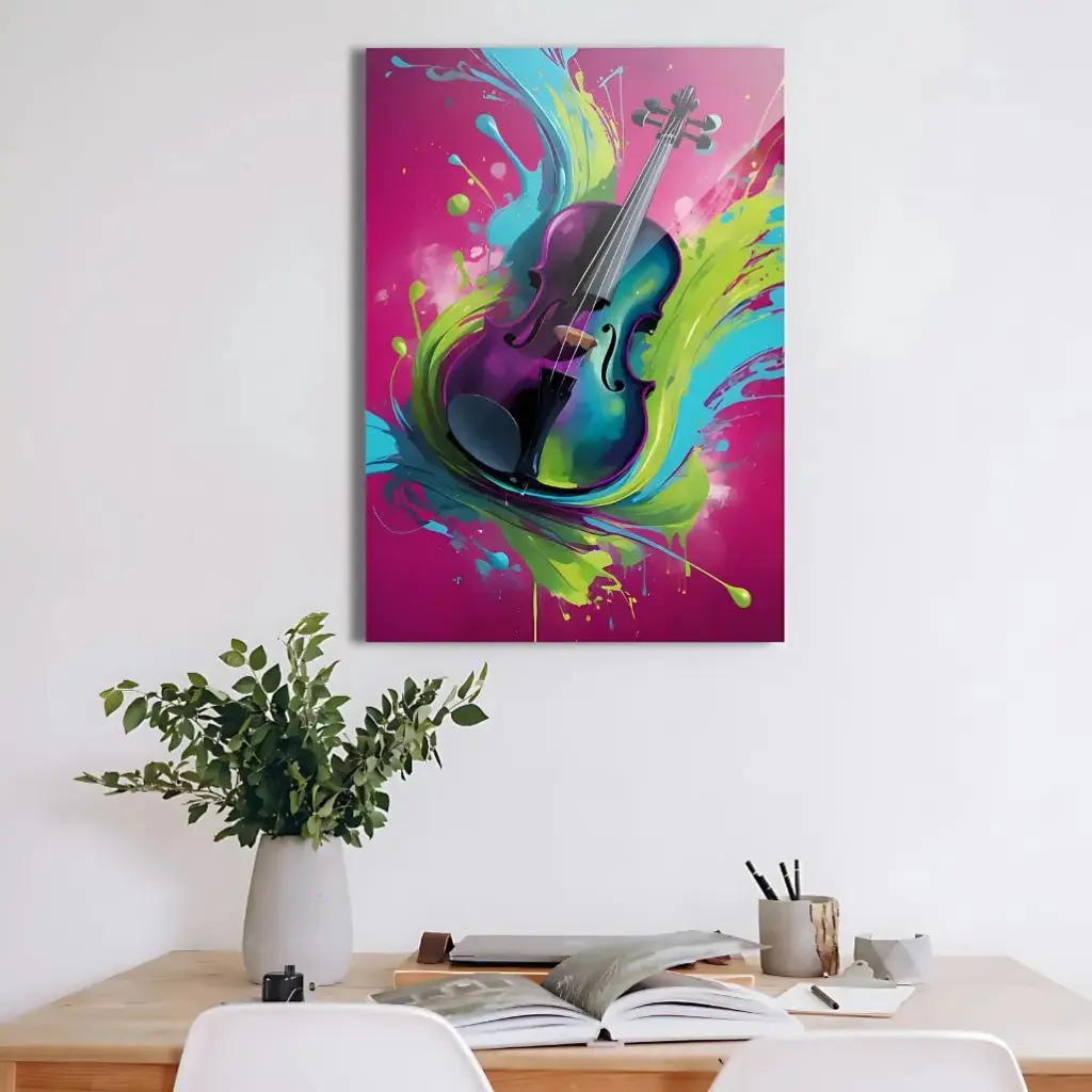 Vibrant Violin Abstract Metal Poster