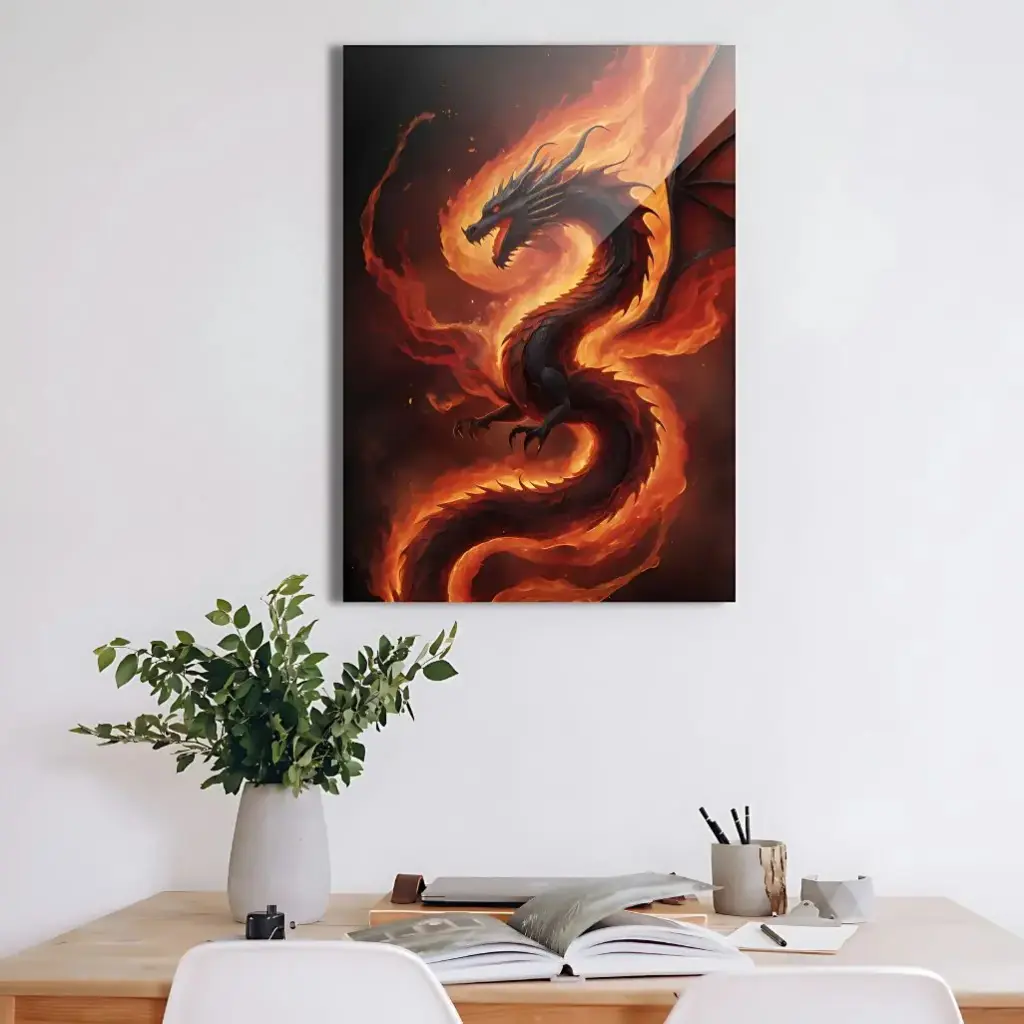 Dragon in Flames Abstract Metal Poster