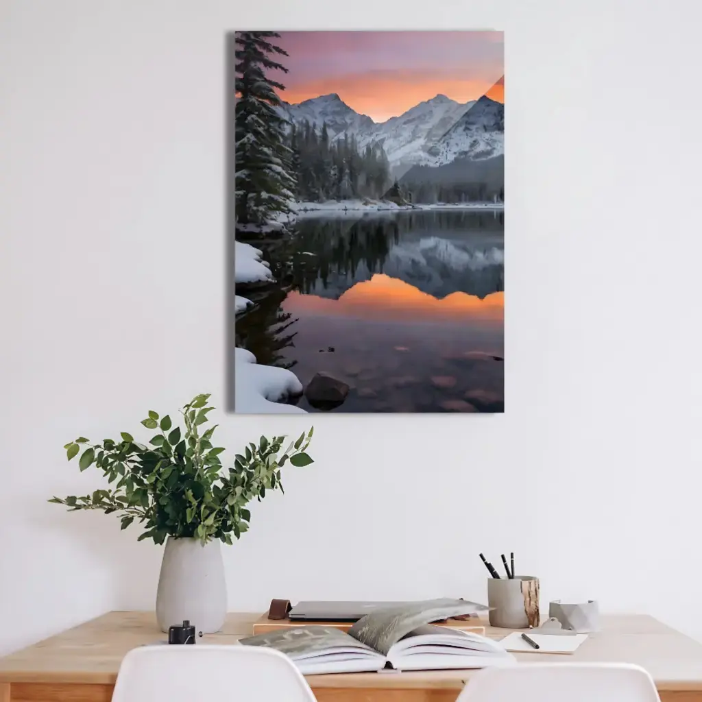 Snowy Peaks & Sunrise Reflection Metal Poster